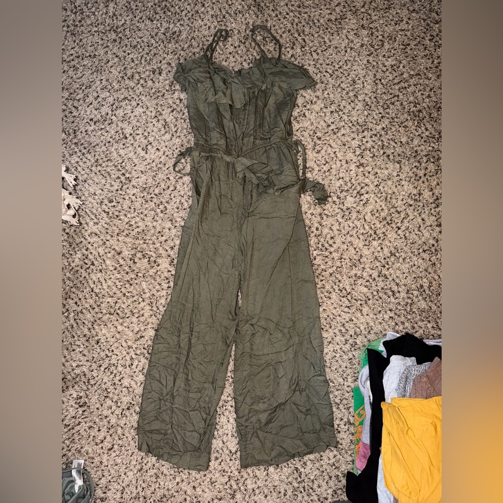 Abercrombie & Fitch Olive Green Ruffle Jumpsuit